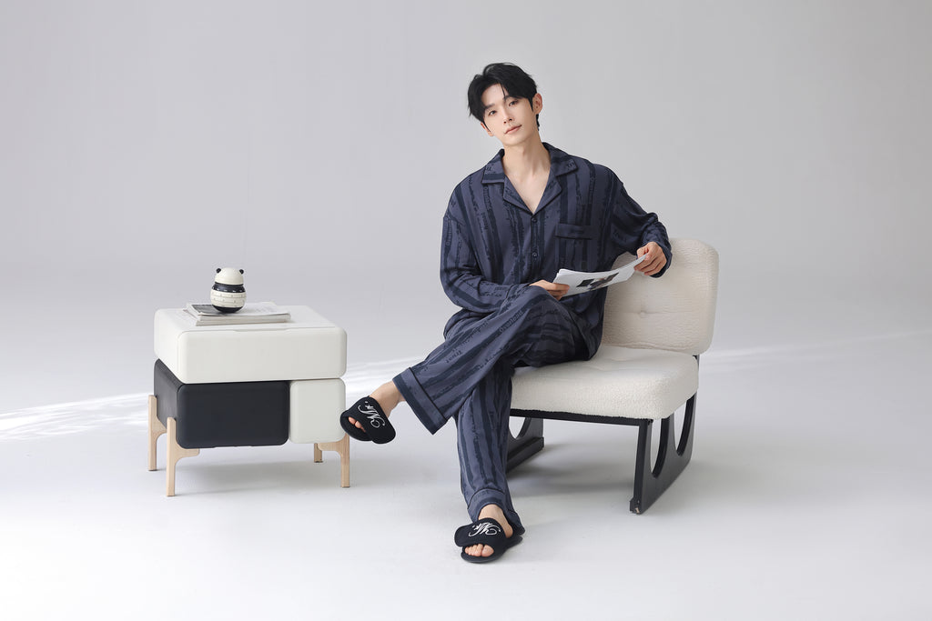【モダール綿】メンズ パジャマ 長袖 上下セット｜グラフィック柄 柔らか 伸縮 ストレッチ ルームウェア 部屋着 春 秋